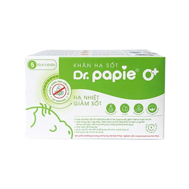 Khăn Lau Hạ Sốt Dr.Papie 0+ (Hộp 5 túi x 5 miếng)
