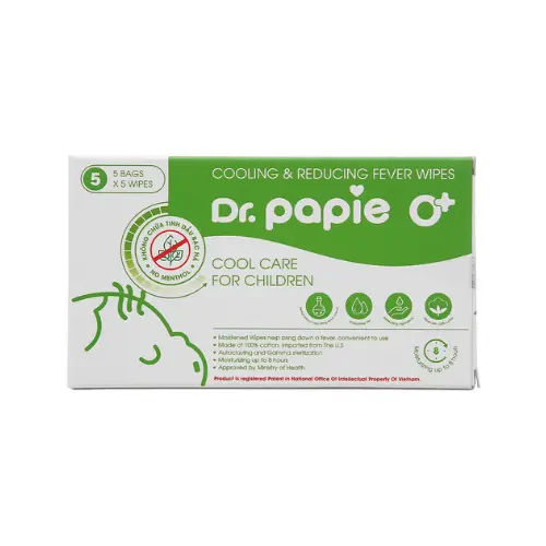 Khăn lau hạ sốt Dr.Papie 0+ (Hộp 5 túi x 5 miếng)