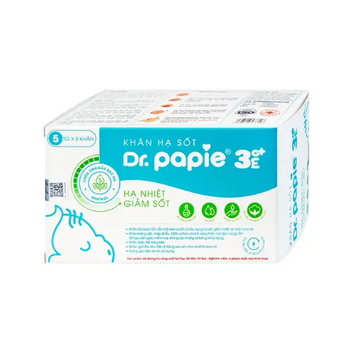 Khăn lau hạ sốt Dr.Papie 3m+ (Hộp 5 túi x 5 miếng)
