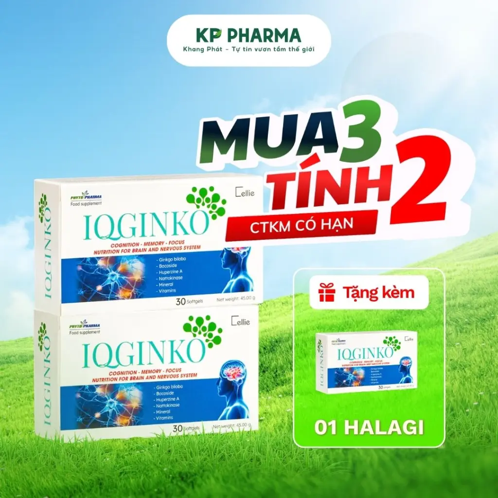 VIÊN UỐNG HỖ TRỢ TUẦN HOÀN NÃO - IQGINKO (HỘP 30 VIÊN)  - BULGARIA