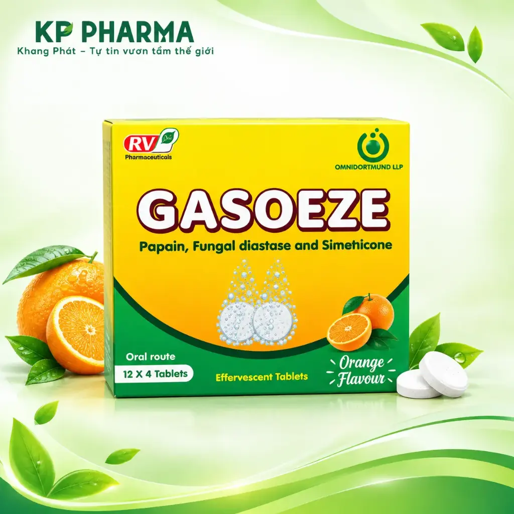 VIÊN SỦI GASOEZE ẤN ĐỘ - PAPAIN, FUNGAL, SIMETHICON (HỘP 12 VỈ X 4 VIÊN) - ORANGE FLAVOUR - OPV PHARMA 