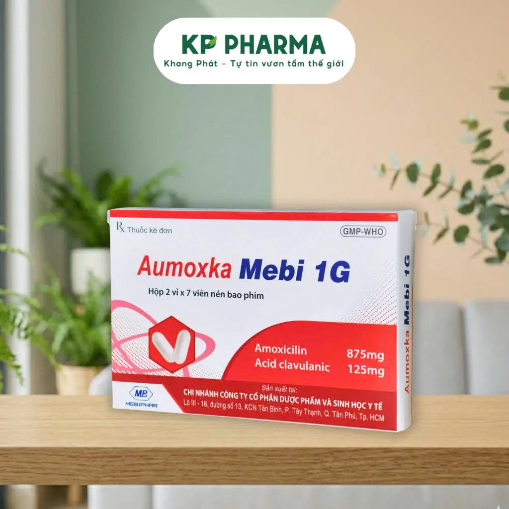 MEBIPHAR - AUMOXKA MEBI 1G - (HỘP 2 VỈ X 7 VIÊN NÉN BAO PHIM)