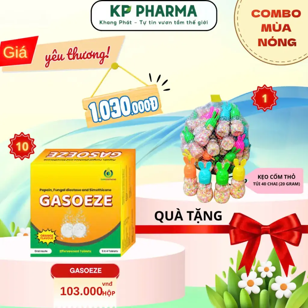 COMBO MÙA NÓNG - 10 HỘP GASOEZE + 01 KẸO CỐM THỎ (TÚI 40 CHAI 20G)