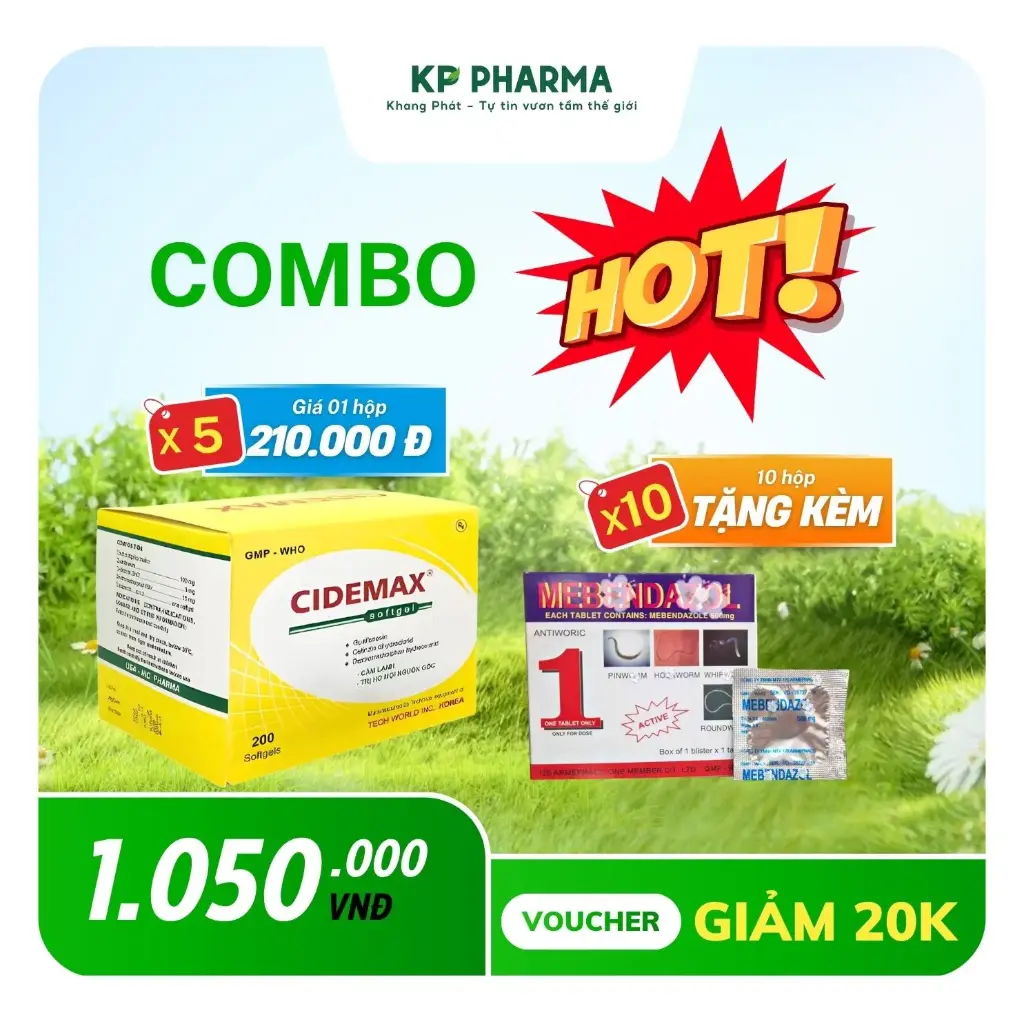 COMBO MÙA NÓNG - 05 HỘP CIDEMAX + 10 HỘP MEBENDAZOL