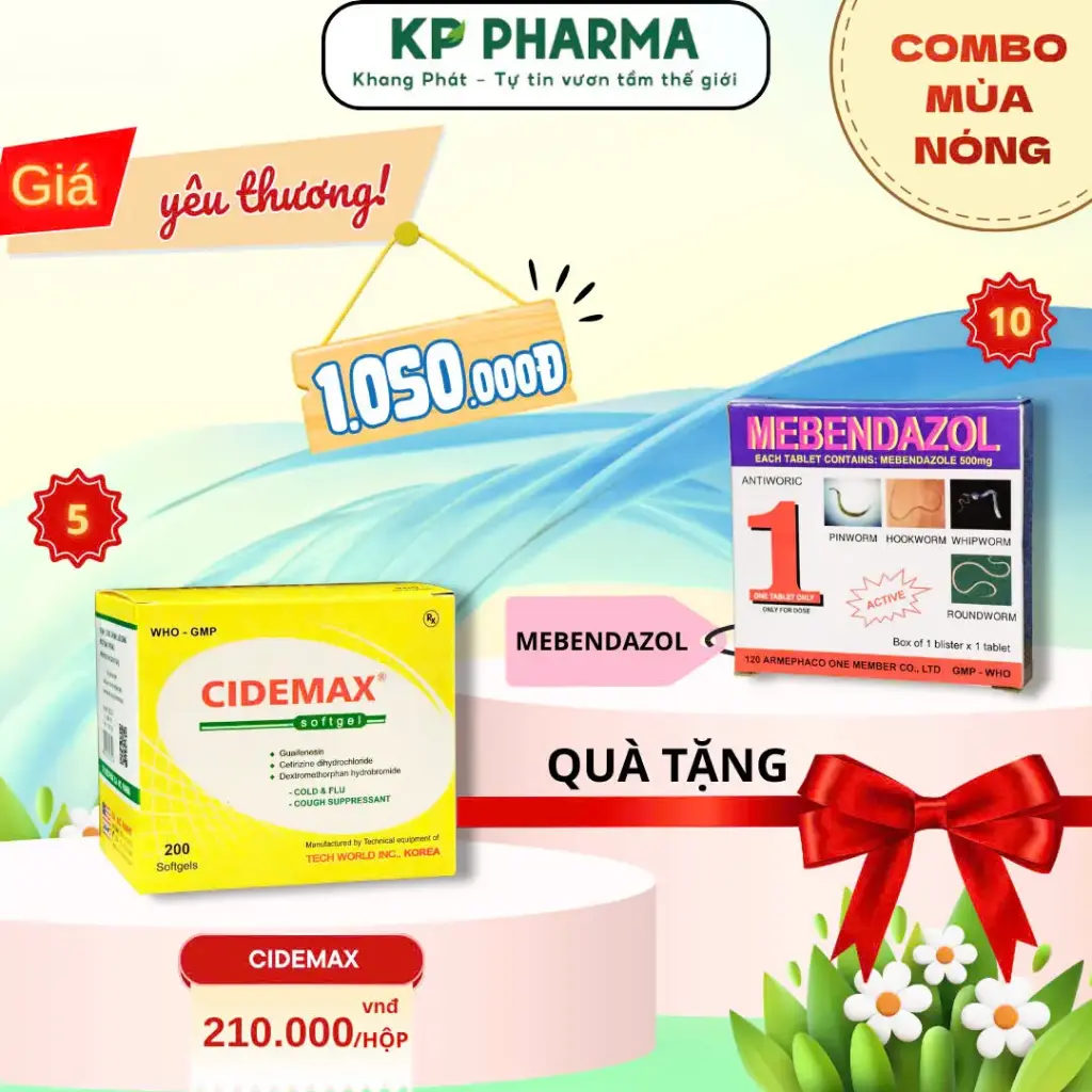COMBO MÙA NÓNG - 05 HỘP CIDEMAX + 10 HỘP MEBENDAZOL