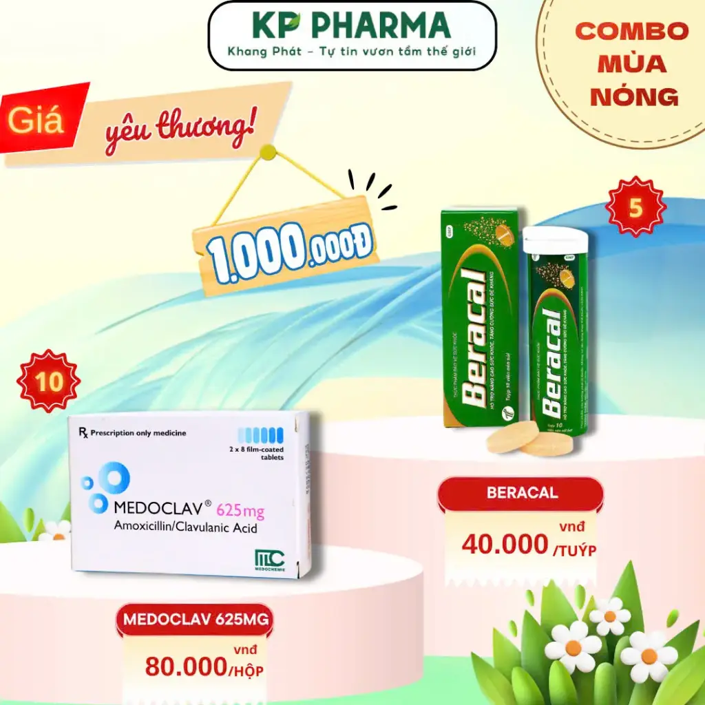 COMBO MÙA NÓNG - 10 HỘP MEDOCLAV 625MG + 05 TUÝP BERACAL
