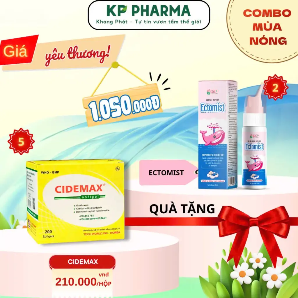 COMBO MÙA NÓNG - 05 HỘP CIDEMAX + 02 CHAI XỊT MŨI ECTOMIST
