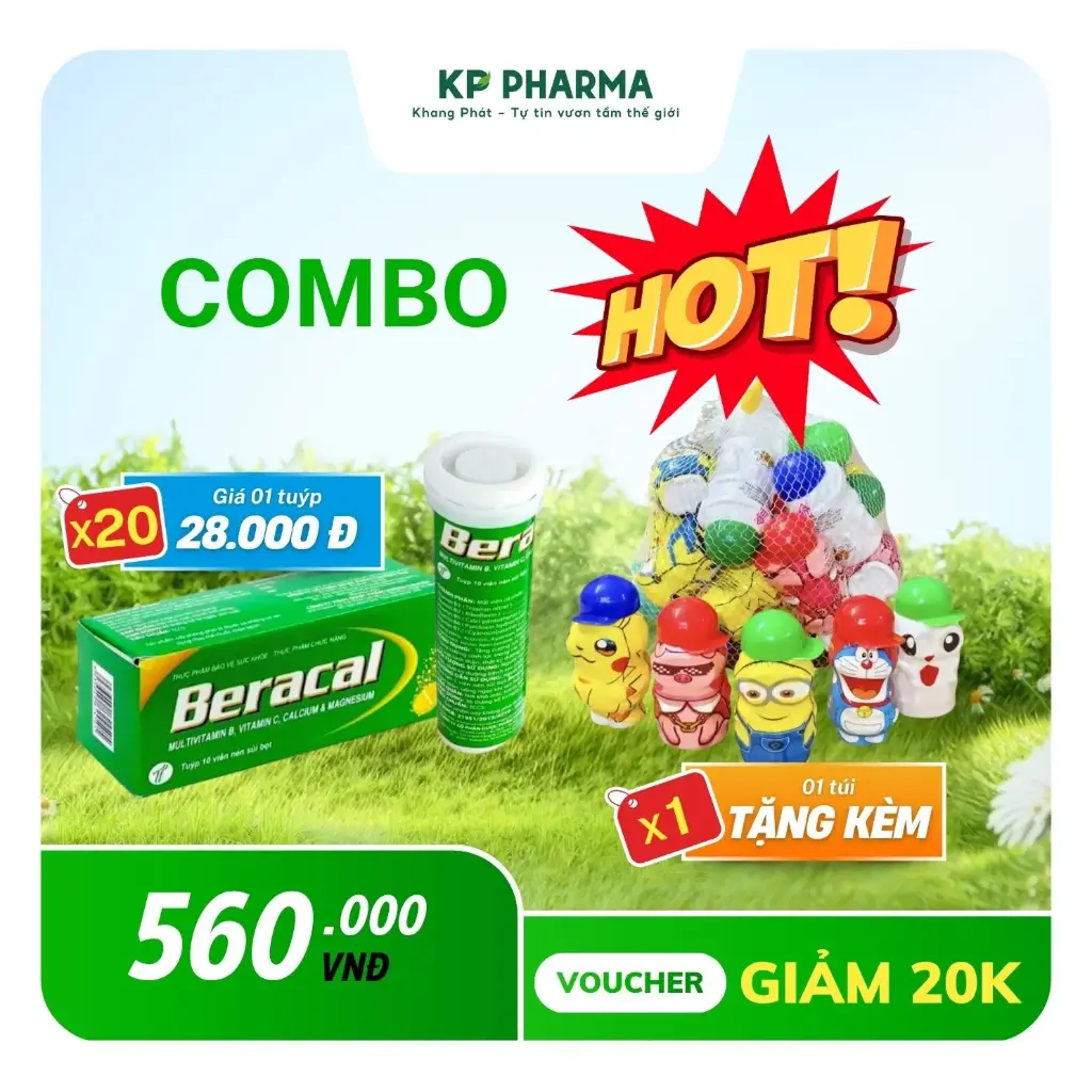COMBO MÙA NÓNG - 20 TUÝP BERACAL + 1 TÚI KẸO C PANDA NÓN (TÚI 25 CHAI 20G)