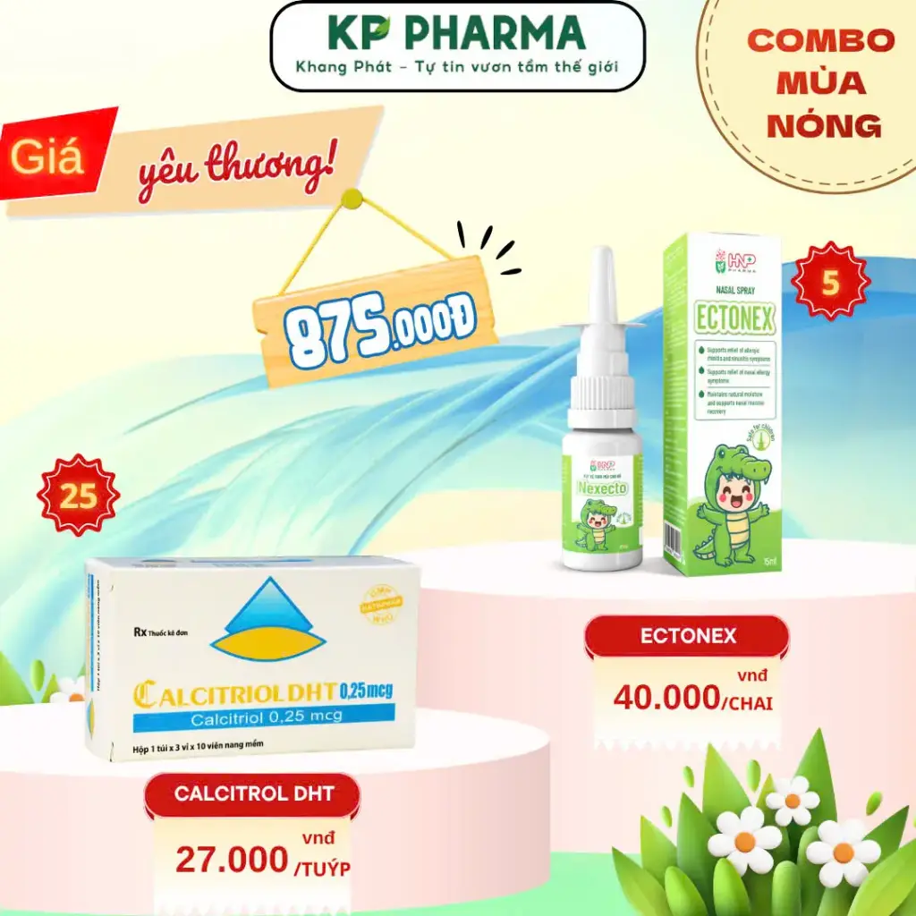COMBO MÙA NÓNG - 25 HỘP CALCITRIOL DHT + 05 CHAI XỊT MŨI ECTONEX