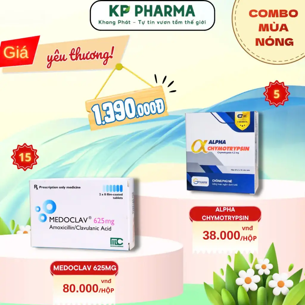 COMBO MÙA NÓNG - 15 HỘP MEDOCLAV 625MG + 05 HỘP ALPHACHYMOTRYPSIN 4.2MG