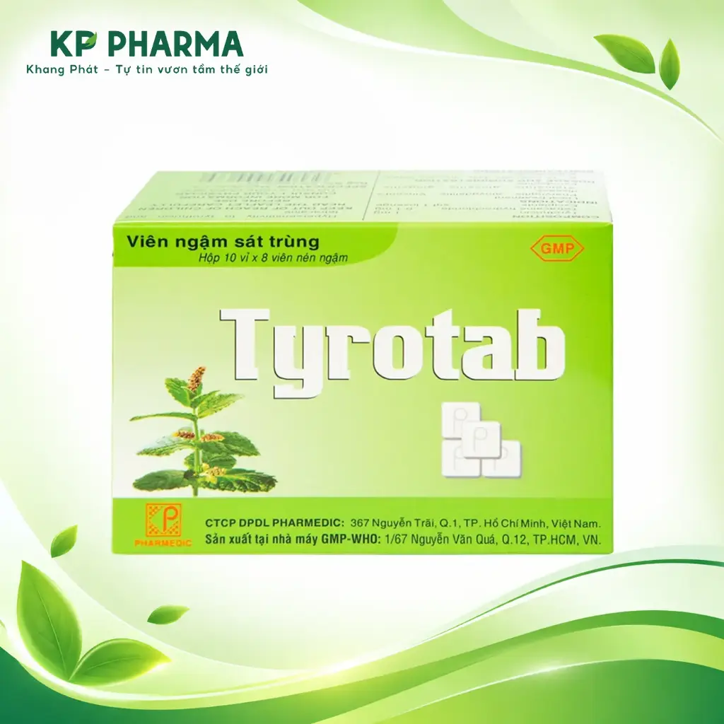 TYROTAB (HỘP 10 VỈ X 8 VIÊN) - VIÊN NGẬM SÁT TRÙNG - PHARMEDIC