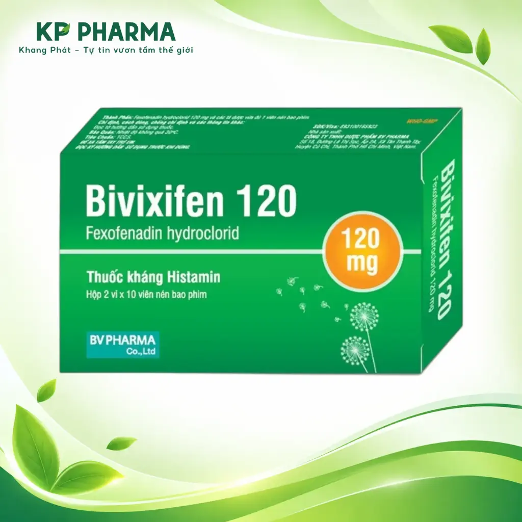 BIVIXIFEN 120 - FEXOFENADIN HYDROCLORID 120MG (HỘP 2 VỈ  X 10 VIÊN) - BV PHARMA