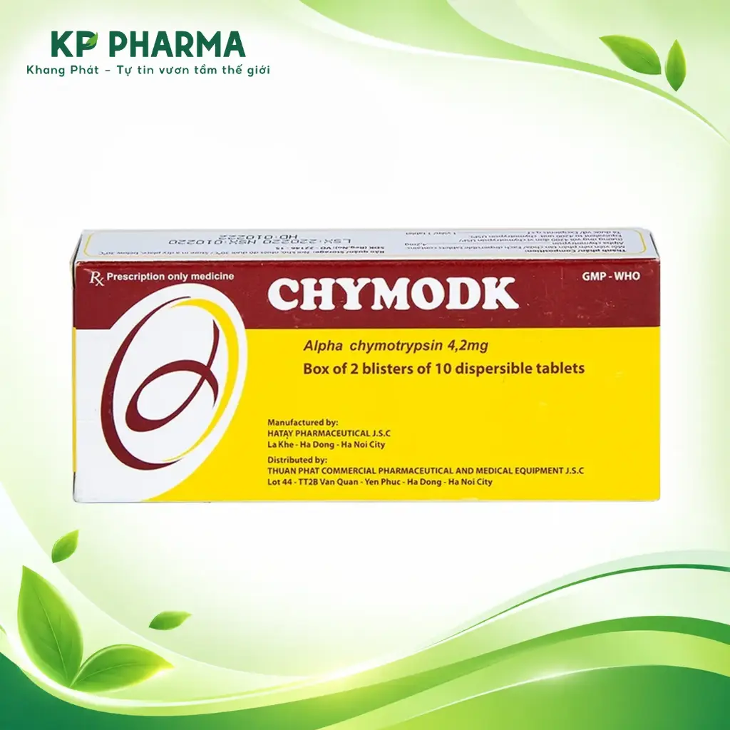 CHYMODK 4,2 - ALPHA CHYMOTRYPSIN 4,2MG (HỘP 2 VỈ X 10 VIÊN) - HATAPHAR