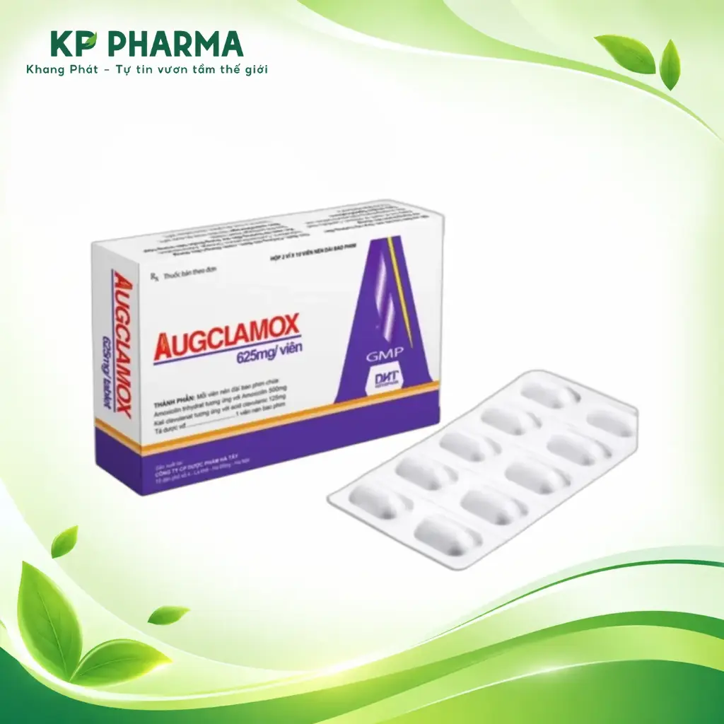 AUGCLAMOX 625MG - AMOXICILLIN 500MG + ACID CLAVULANIC 125MG (HỘP 1 TÚI X 2 VỈ X 10 VIÊN) - HATAPHAR