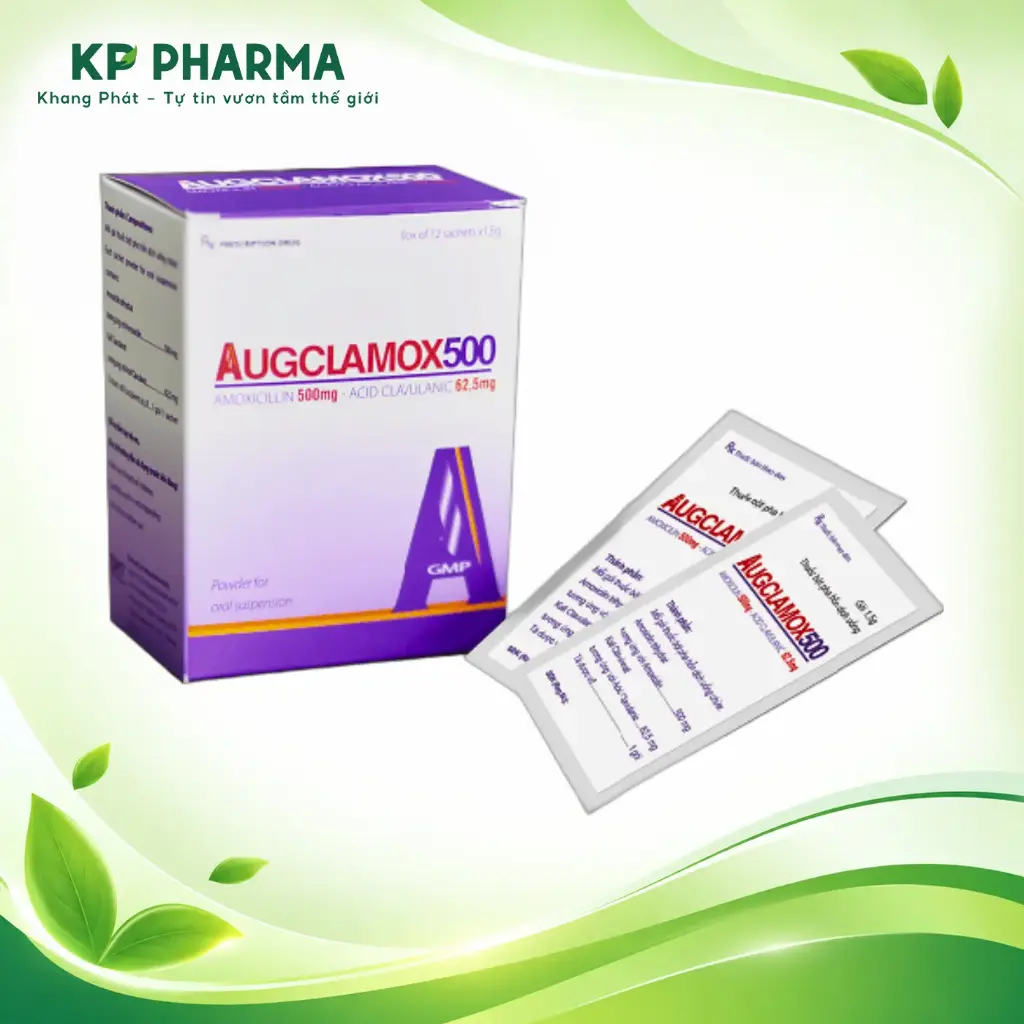 AUGCLAMOX 500 - AMOXICILLIN 500MG + CLAVULANIC ACID 62,5MG (HỘP 1 TÚI X 12 GÓI X 1,5G) - HATAPHAR