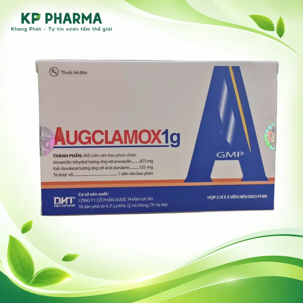 AUGCLAMOX 1G - AMOXICILLIN 875MG + ACID CLAVULANIC 125MG (HỘP 2 VỈ X 5 VIÊN) - HATAPHAR