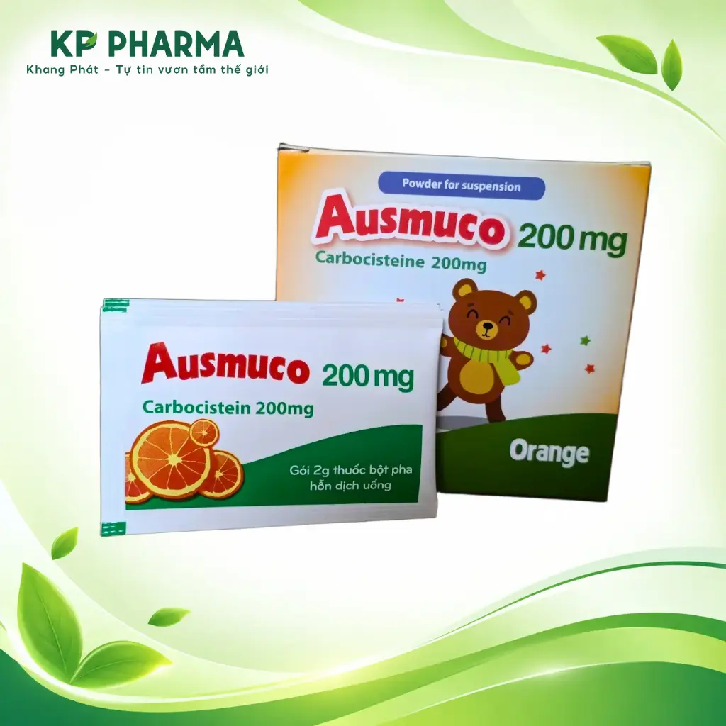 AUSMUCO 200MG - CARBOCISTEIN (HỘP 20 GÓI X 2G) VỊ CAM - HATAPHAR