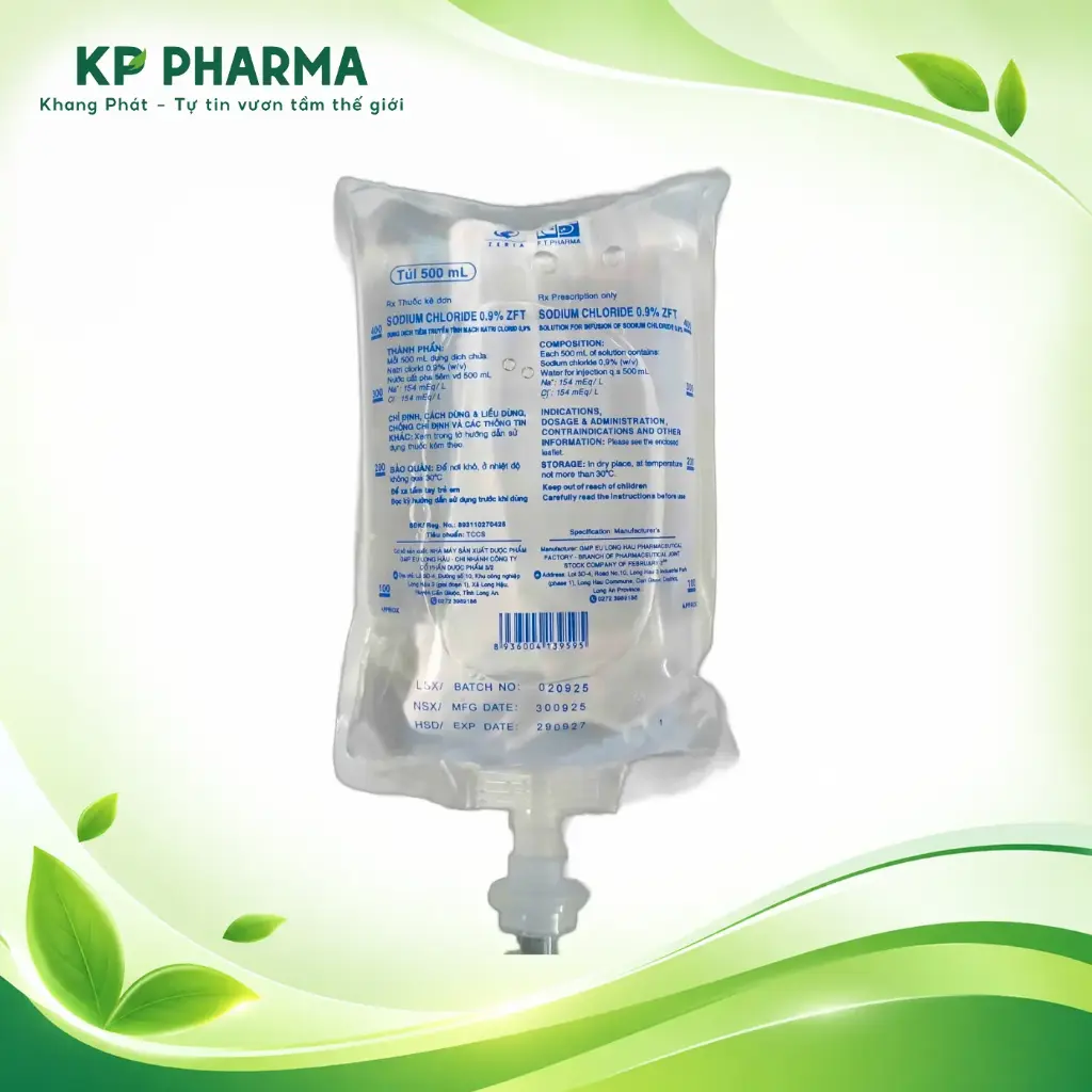 SODIUM CHLORIDE 0.9% ZFT (TÚI 500ML - DD TIÊM TRUYỀN TĨNH MẠCH) - DP3/2