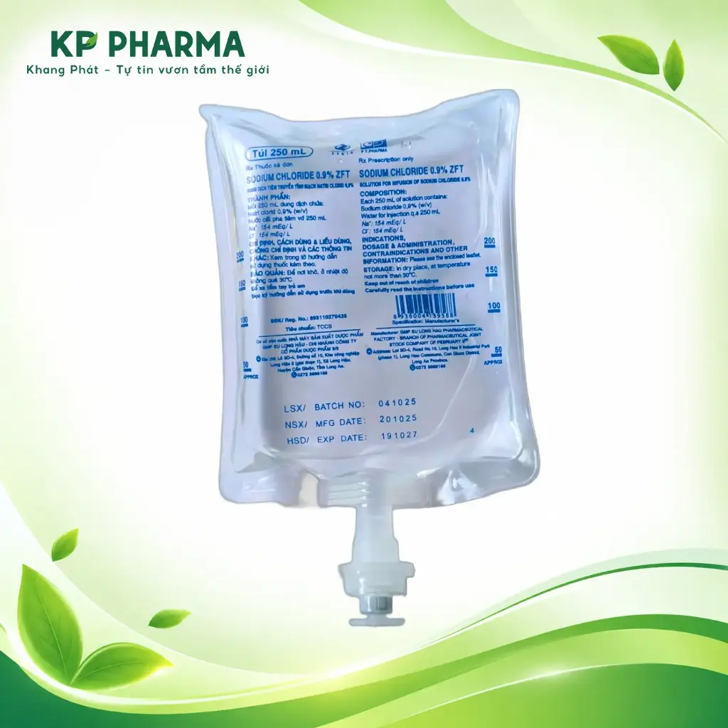SODIUM CHLORIDE 0.9% ZFT (TÚI 250ML - DD TIÊM TRUYỀN TĨNH MẠCH) - DP3/2
