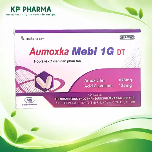 [TC0003] AUMOXKA MEBI 1G DT - AMOXICILLIN 875MG + ACID CLAVULANIC 125MG (HỘP 2 VỈ X 7 VIÊN) - MEBIPHAR