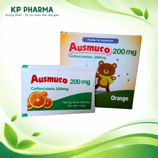 [HTP0011] AUSMUCO 200MG - CARBOCISTEIN (HỘP 20 GÓI X 2G) VỊ CAM - HATAPHAR