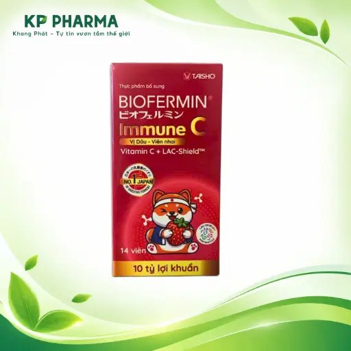 [DHG0001] BIOFERMIN IMMUNE C VIÊN NHAI VỊ DÂU - VITAMINC + LỢI KHUẨN LAC-Shield  (HỘP 14 VIÊN) - DHG
