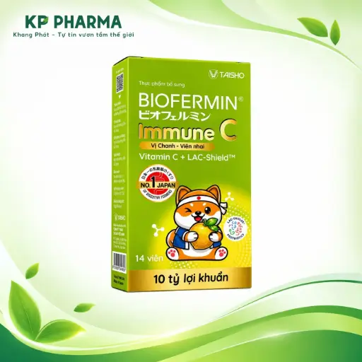 [DHG0002] BIOFERMIN IMMUNE C VIÊN NHAI VỊ CHANH - VITAMINC + LỢI KHUẨN LAC-Shield  (HỘP 14 VIÊN) - DHG