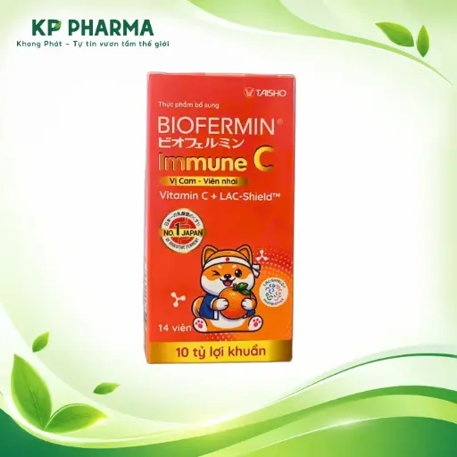 [DHG0003] BIOFERMIN IMMUNE C VIÊN NHAI VỊ CAM - VITAMINC + LỢI KHUẨN LAC-Shield  (HỘP 14 VIÊN) - DHG